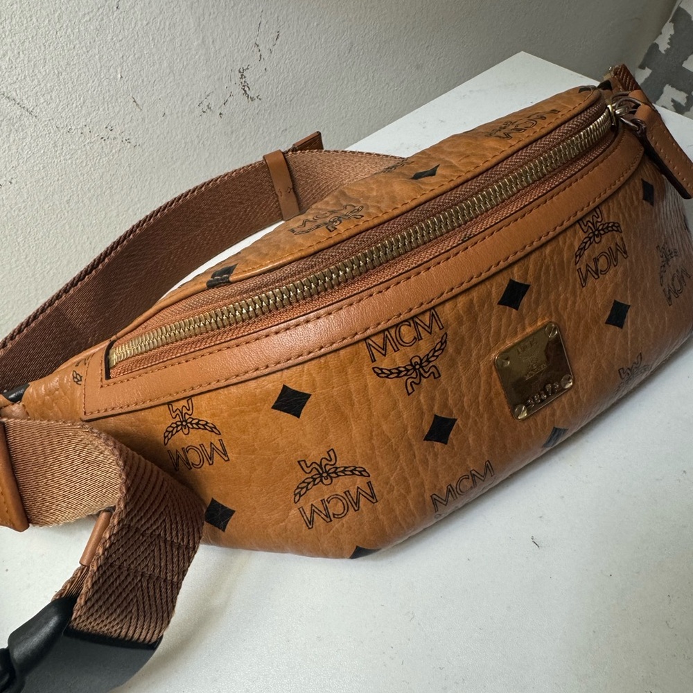MCM Cognac Logo Belt Bag